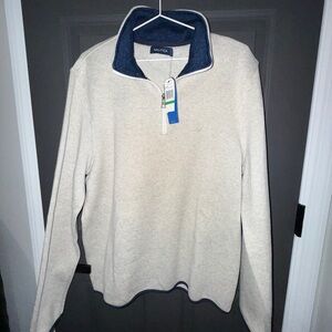 Nautica Cream Zip Up Sweater with Navy Accents